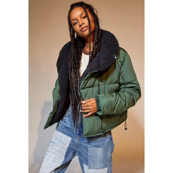 BDG Marlow Puffer Fleece Basic Staple Classic Jacket Coat Green Black Sz XL $119 - Picture 6 of 16